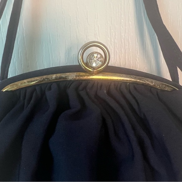 Vintage JR USA Navy Purse with Gold Rhinestone Hardware & Matching Coin Purse - Picture 2 of 7
